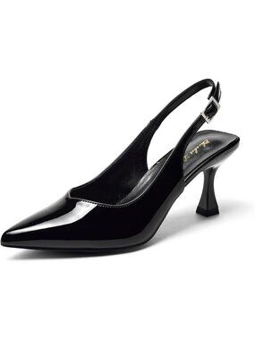 Women's Kitten Heel Slingback Black Low Pumps 3 In" Stiletto Pointed Closed Toe